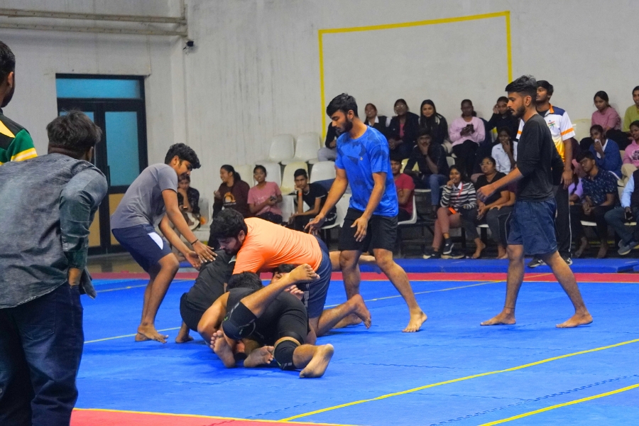 TMU students playing kabaddi on campus